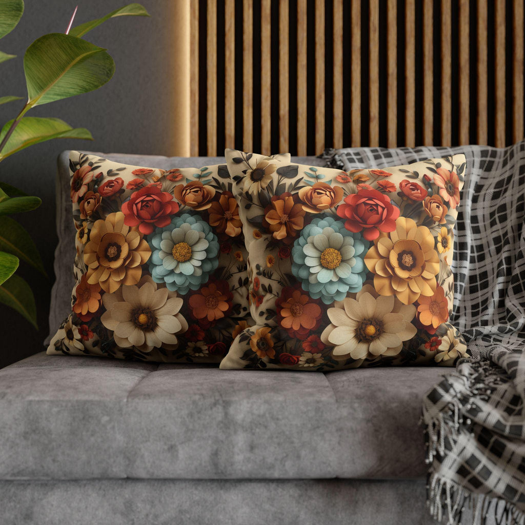 Autumn Floral Pillow Cover, Fall Flowers on Beige (14x14 to 20x20 inches)