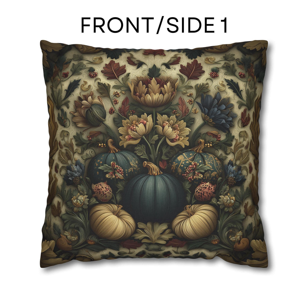 William Morris Inspired Autumn Pillow Cover: Blue Gold & Ivory Botanical Harvest Design
