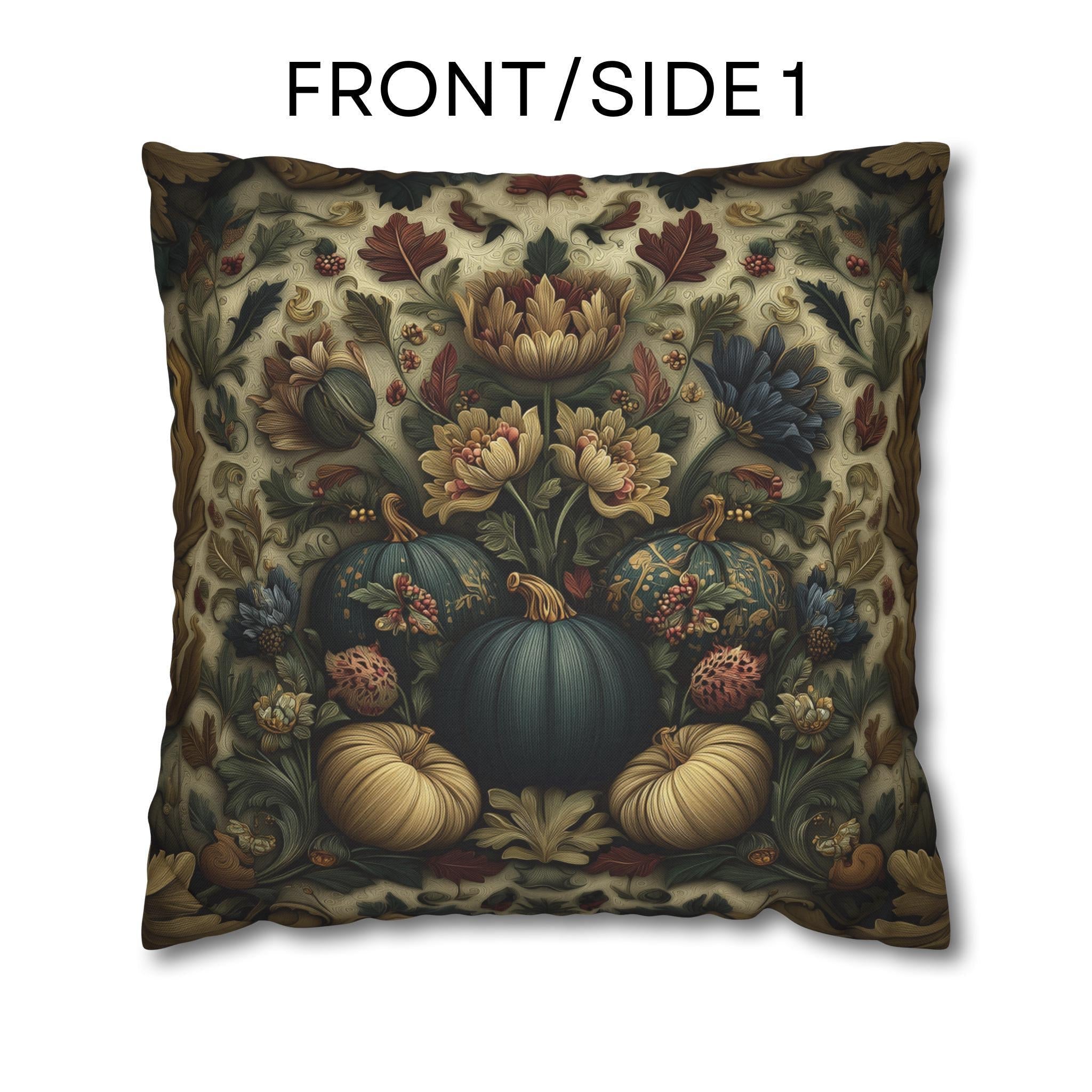 William Morris Inspired Autumn Pillow Cover: Blue Gold & Ivory Botanical Harvest Design