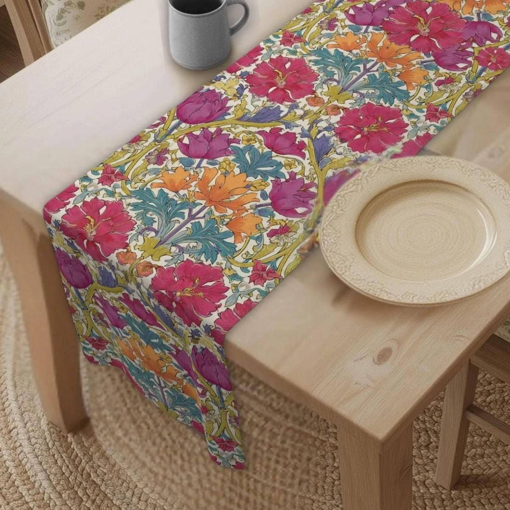 William Morris Style Hyacinth Table Runner: John Henry Dearle Inspired Floral