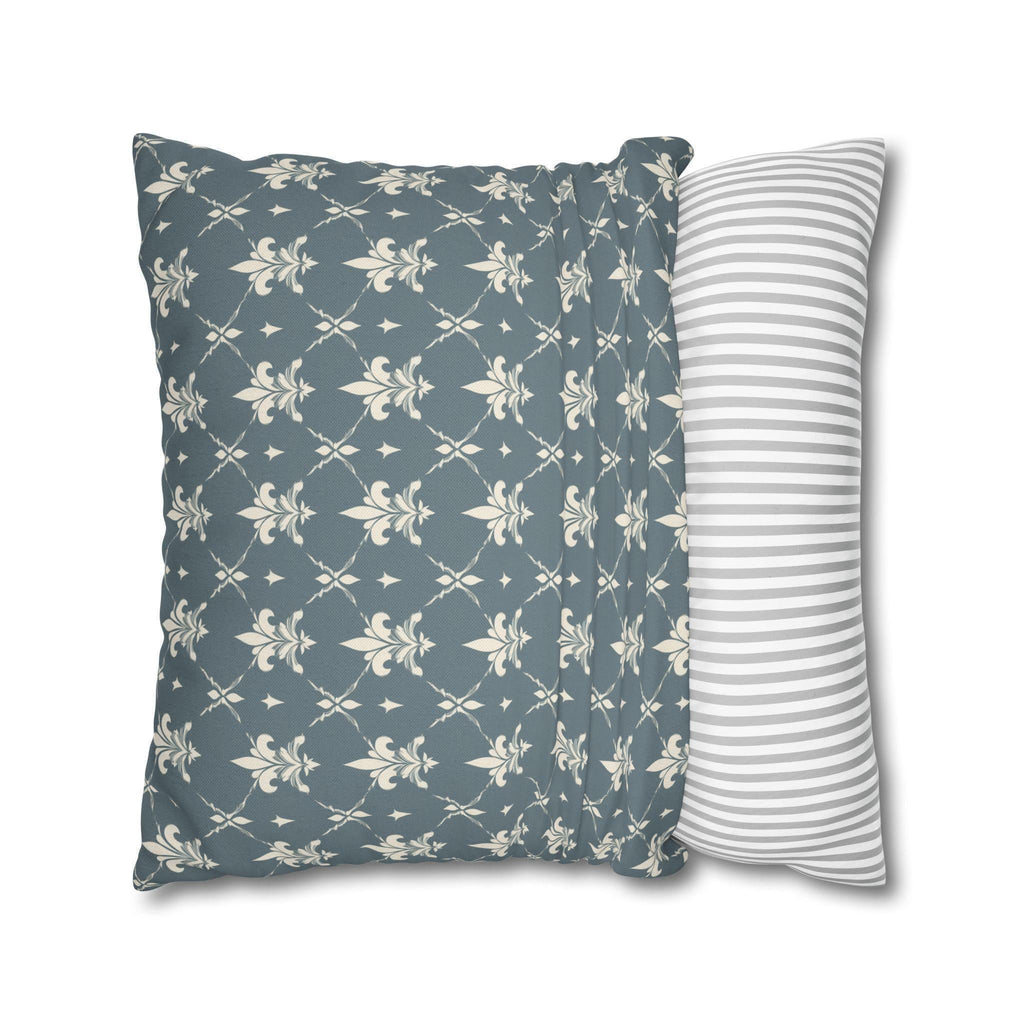 Elegant Fleur de Lis Pillow Cover: French Chateau Diamond Lattice Pattern in Soft Blue-Gray