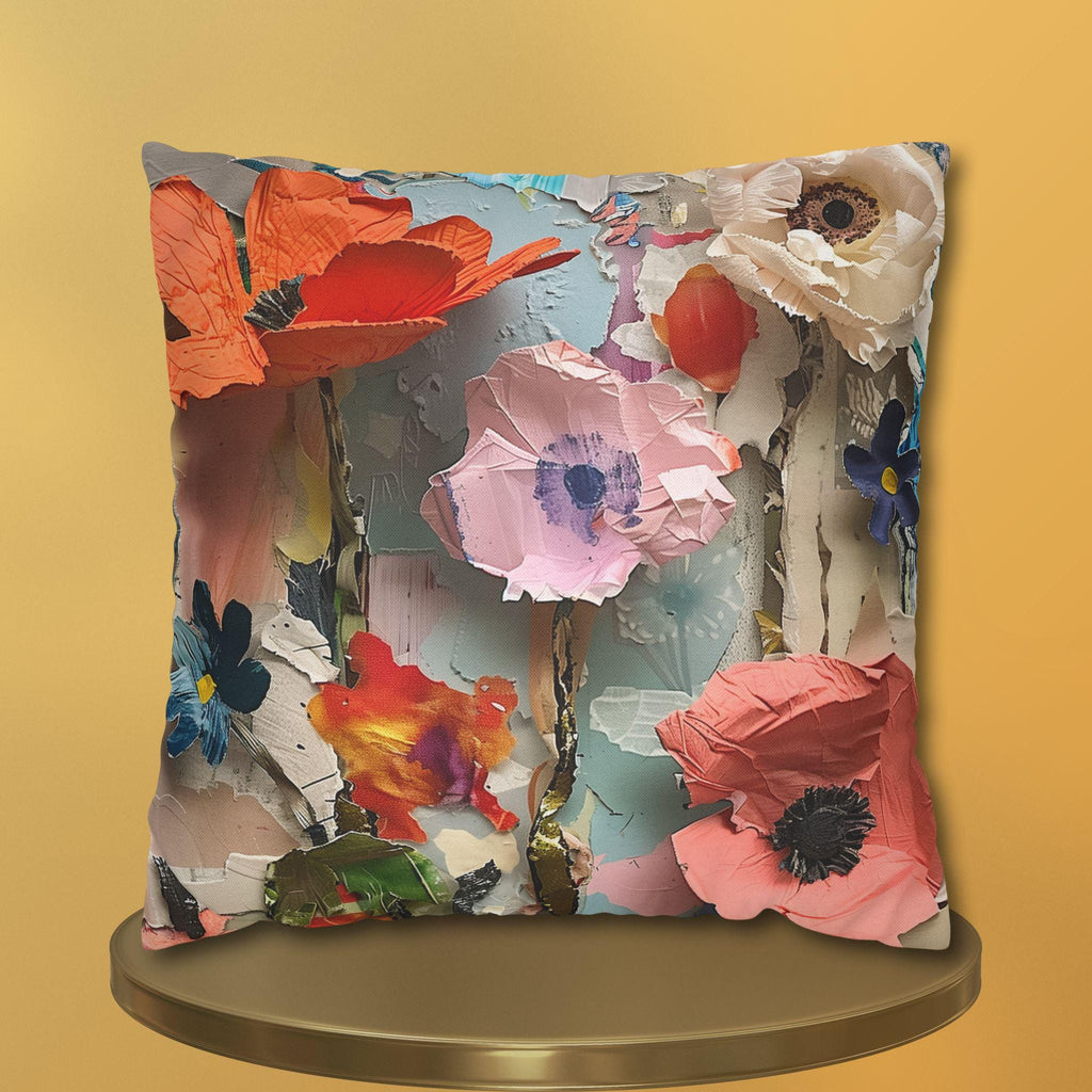 Floral Pillow Cover: Paper Collage Art Inspired Design