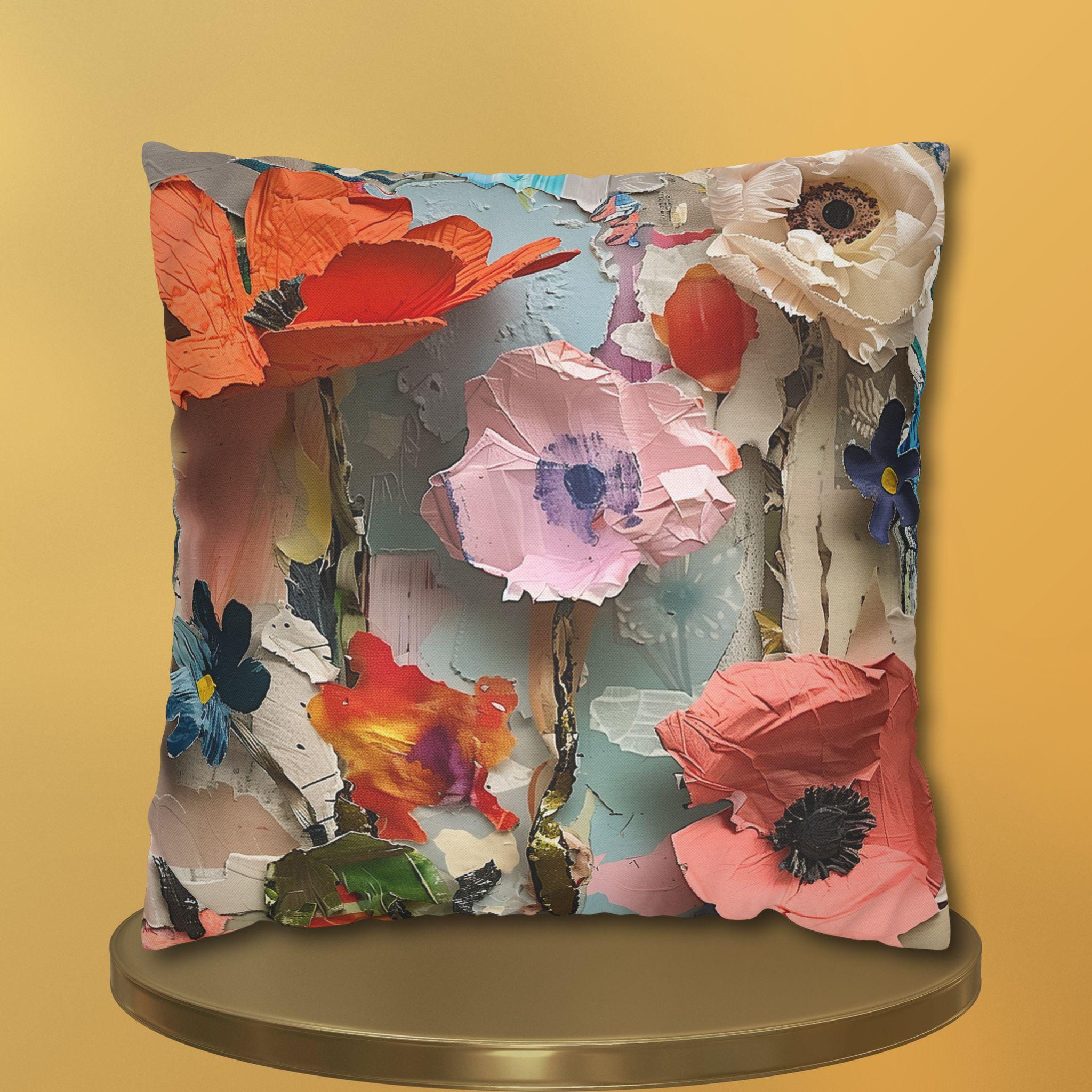 Floral Pillow Cover: Paper Collage Art Inspired Design