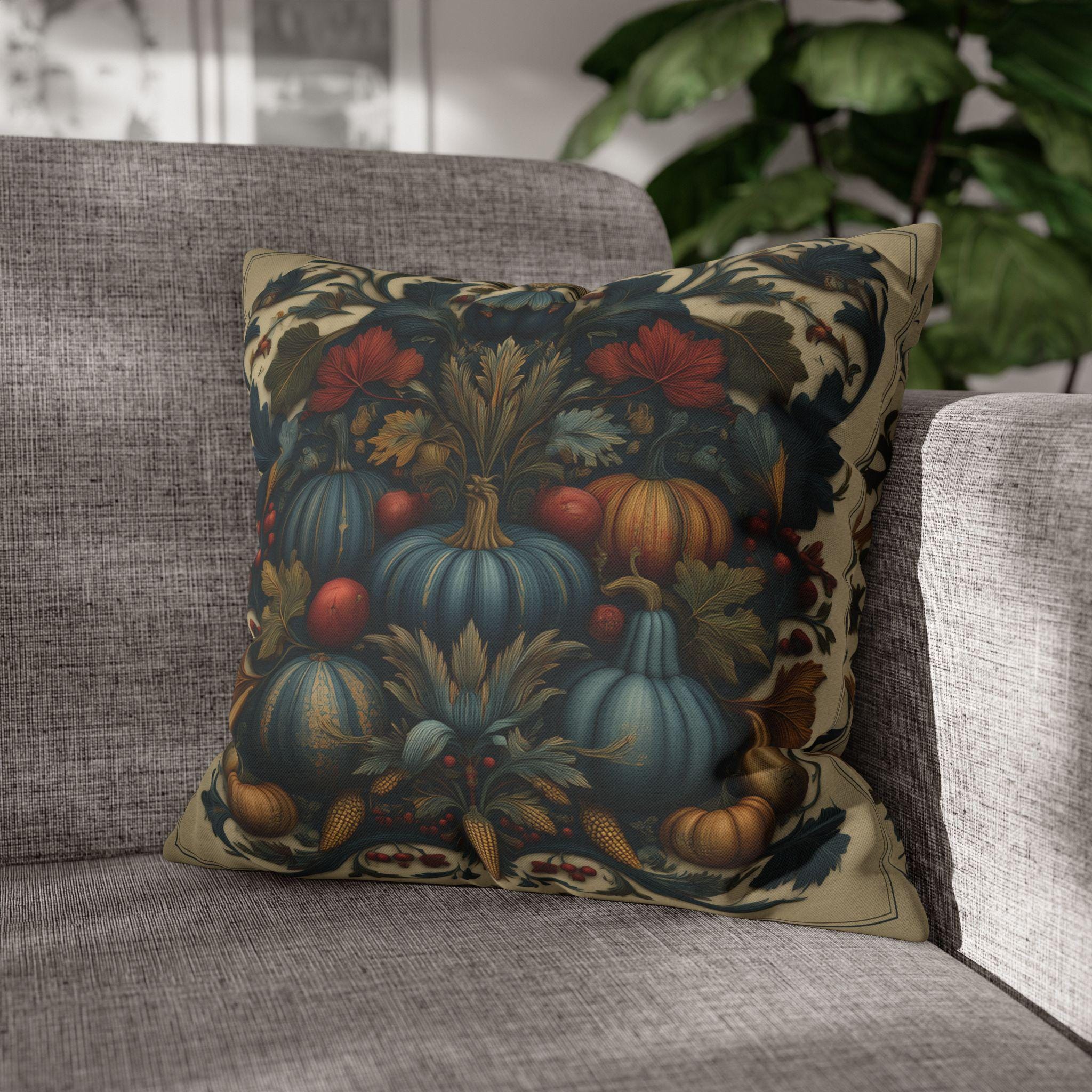 William Morris Autumn Pillow Cover: Slate Blue Cranberry Tapestry