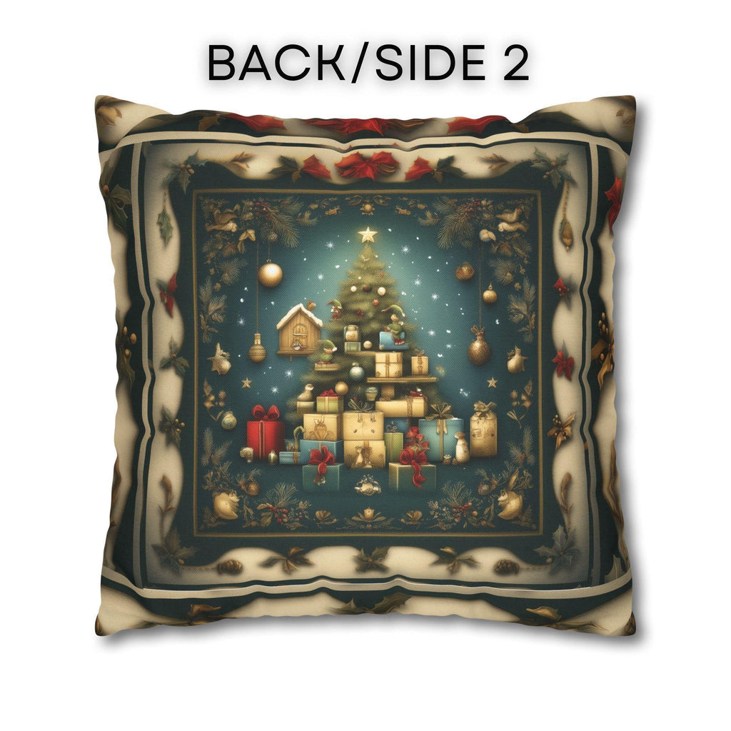 Vintage Style Holiday Pillow Cover: Storybook Christmas Tree & Gifts Design