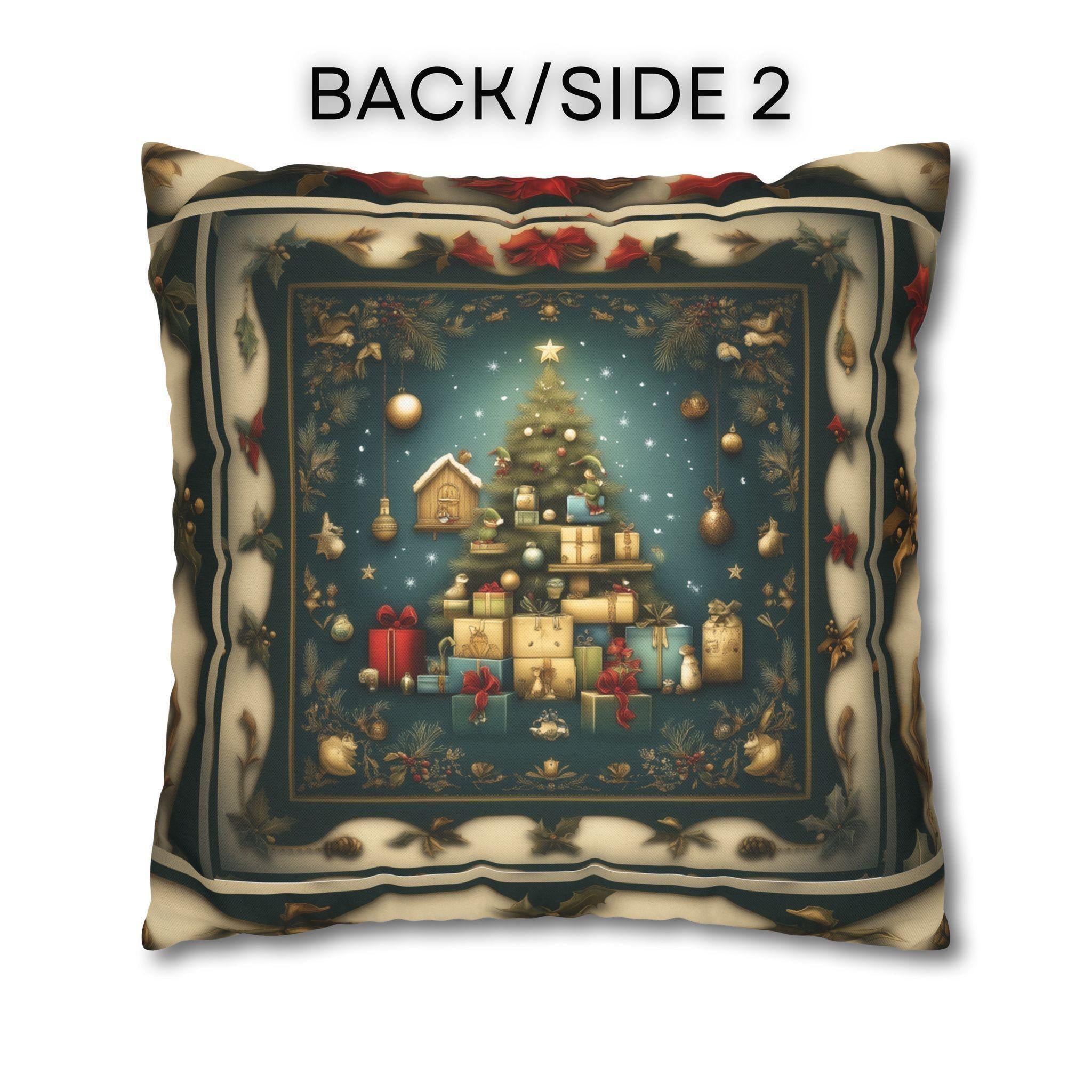Vintage Style Holiday Pillow Cover: Storybook Christmas Tree & Gifts Design