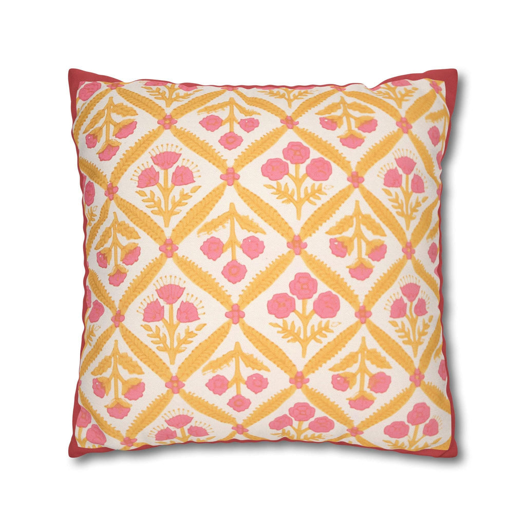 Reversible Floral Pillowcase: Pink & Coral Blossoms with Diamond Lattice - Decorative Home Accent Gift