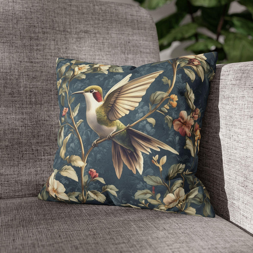 William Morris Inspired Hummingbird Pillow Cover: Vintage Floral Design with Botanical Elegance