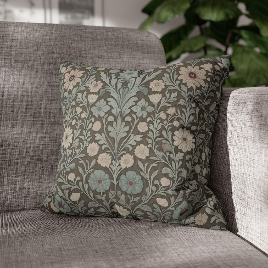 William Morris Inspired Botanical Pillow Cover: Soft Sage, Taupe, Blush Floral Print Accent Case