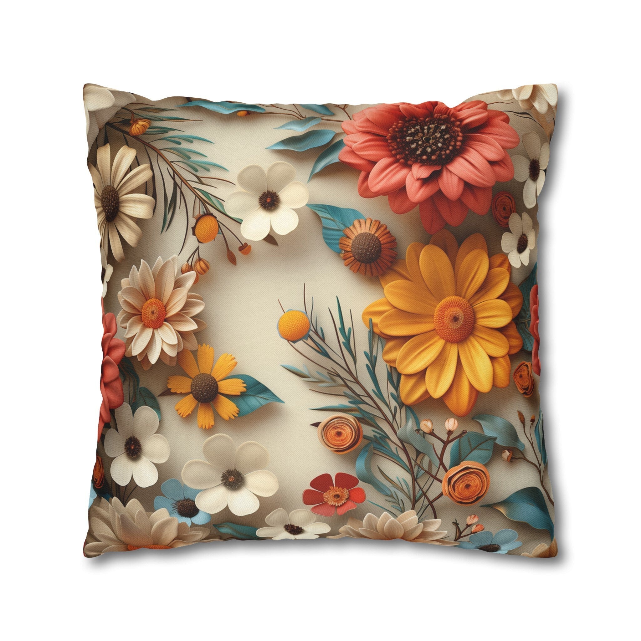 William Morris Floral Pillow Cover, Vibrant Warm Tones Print