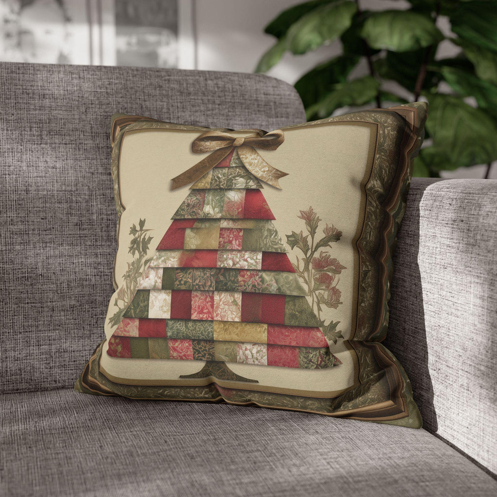 William Morris Inspired Christmas Tree Pillow Cover: Quilted Look with Botanicals