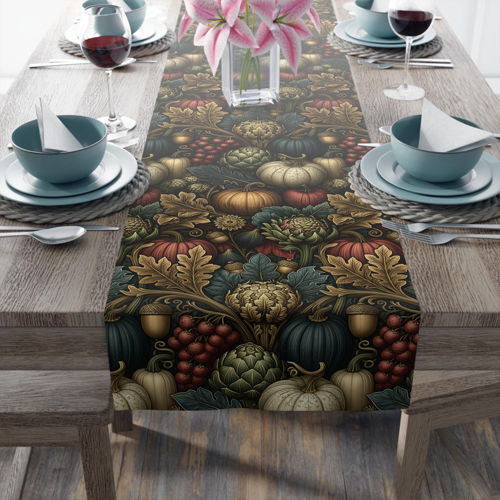 William Morris Inspired Fall Table Runner: Pumpkin, Artichoke, and Berry Harvest Tapestry