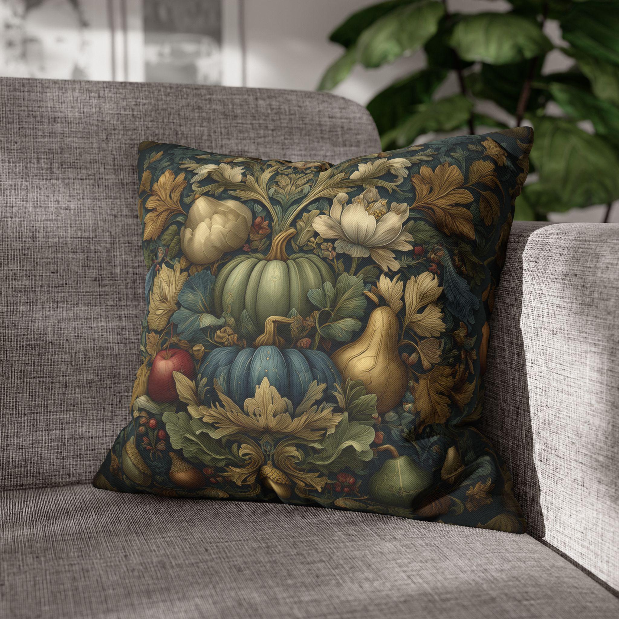 William Morris Inspired Tapestry Pillow Cover: Botanical Autumn Harvest for Cozy Fall Home Decor