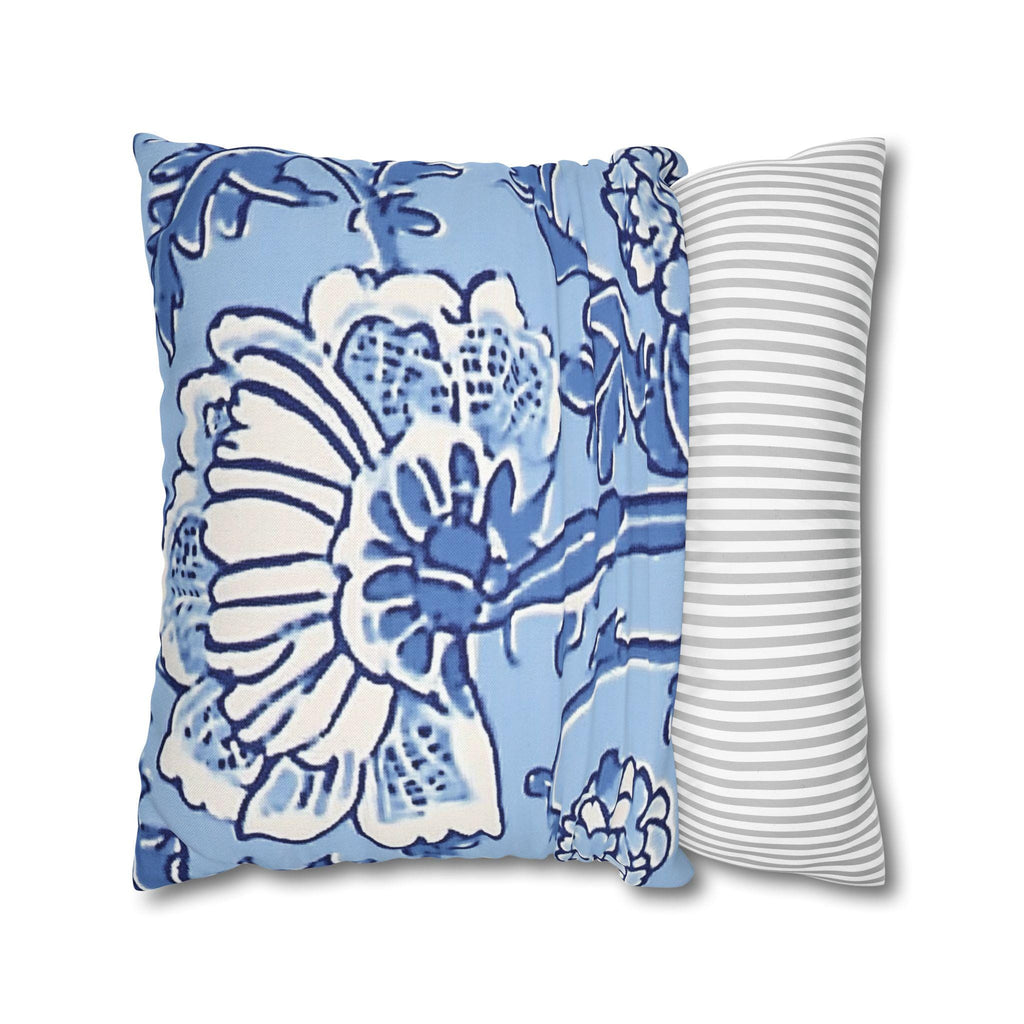 Elegant Chinoiserie Floral Pillowcase: Blue & White Square Cushion Cover for Home Decor