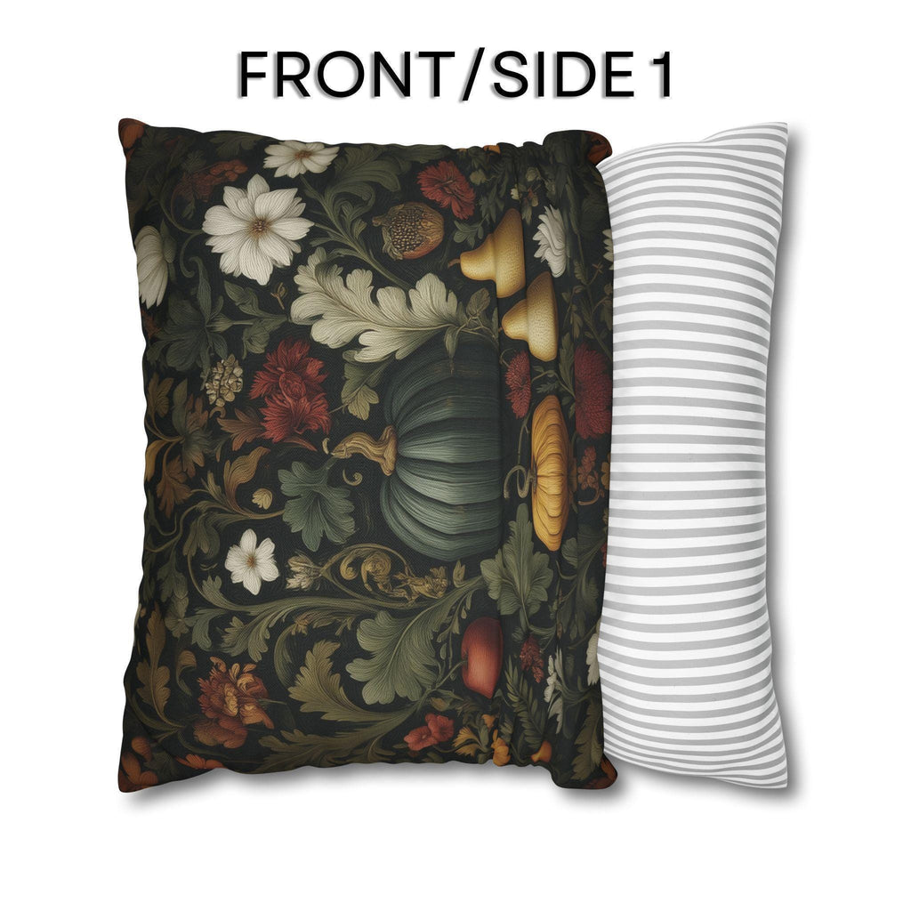 William Morris Inspired Pillow Cover: Midnight Harvest with Pumpkins, Pears & Florals