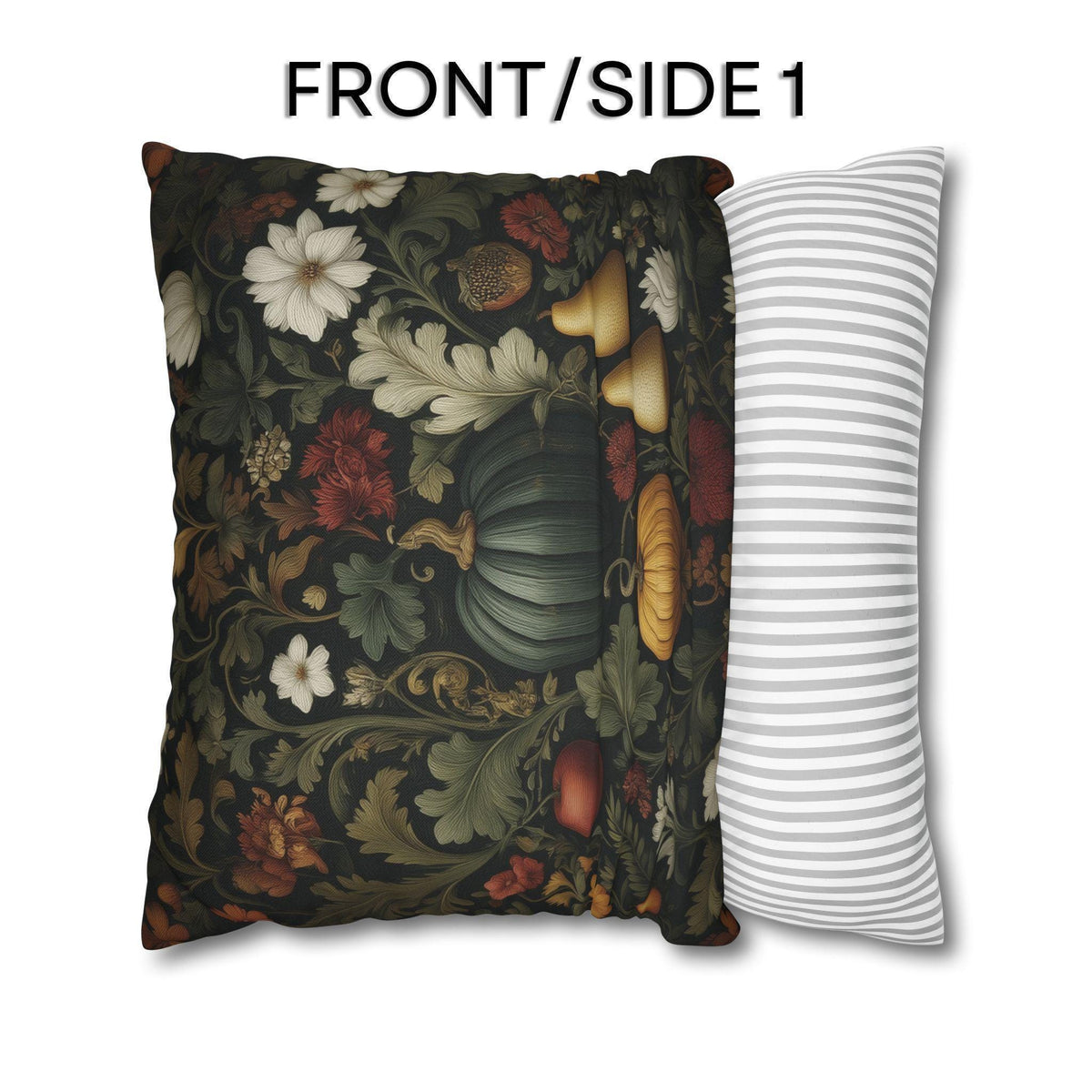 William Morris Inspired Pillow Cover: Midnight Harvest with Pumpkins, Pears & Florals
