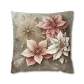Holiday Pillow Cover, Pale Gold Snowflakes & Pink Poinsettias (Multiple Sizes)