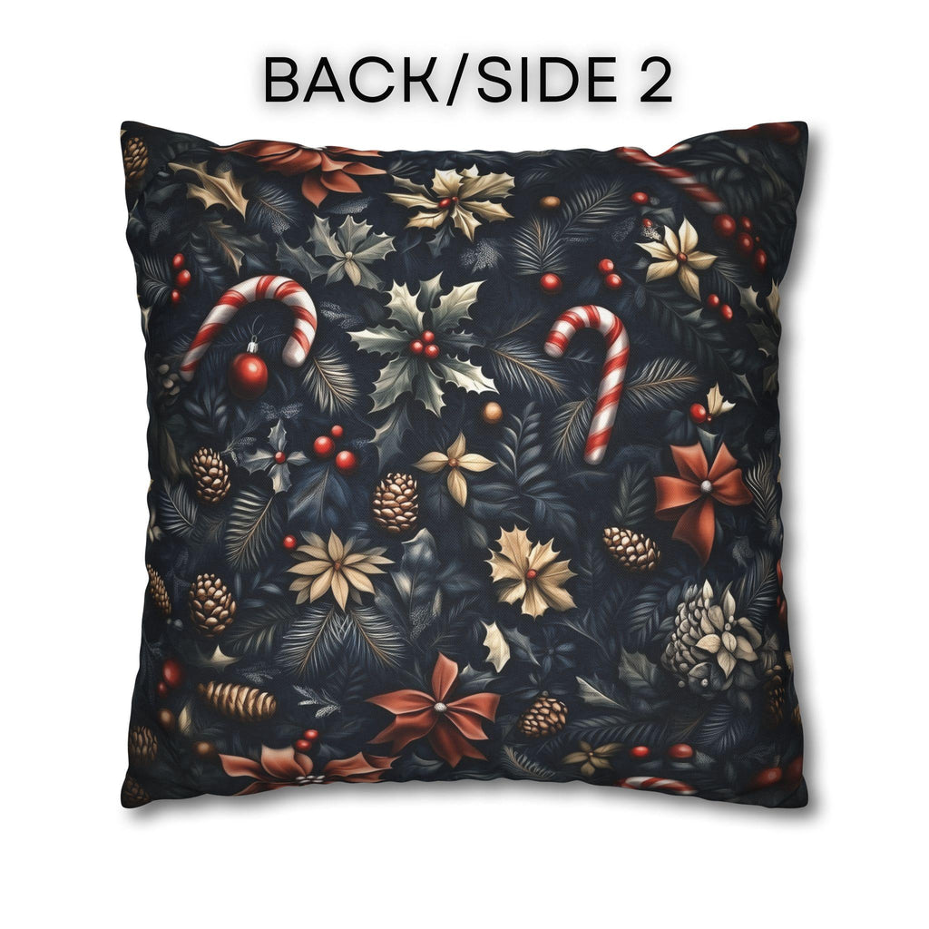 William Morris Christmas Pillow Cover: Navy, Gold & Cranberry with Holly, Candy Canes and Pinecones