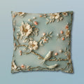 Chinoiserie Pillow Cover: 3D Birds & Blooms, Pastel Blue Accent