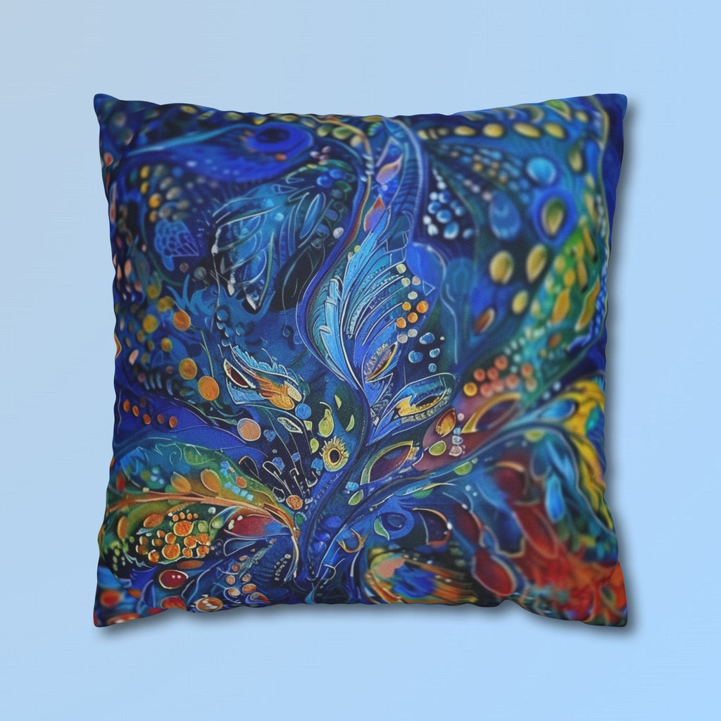 Peacock Feather Pillow Cover: Abstract Blues & Greens Artistic Design