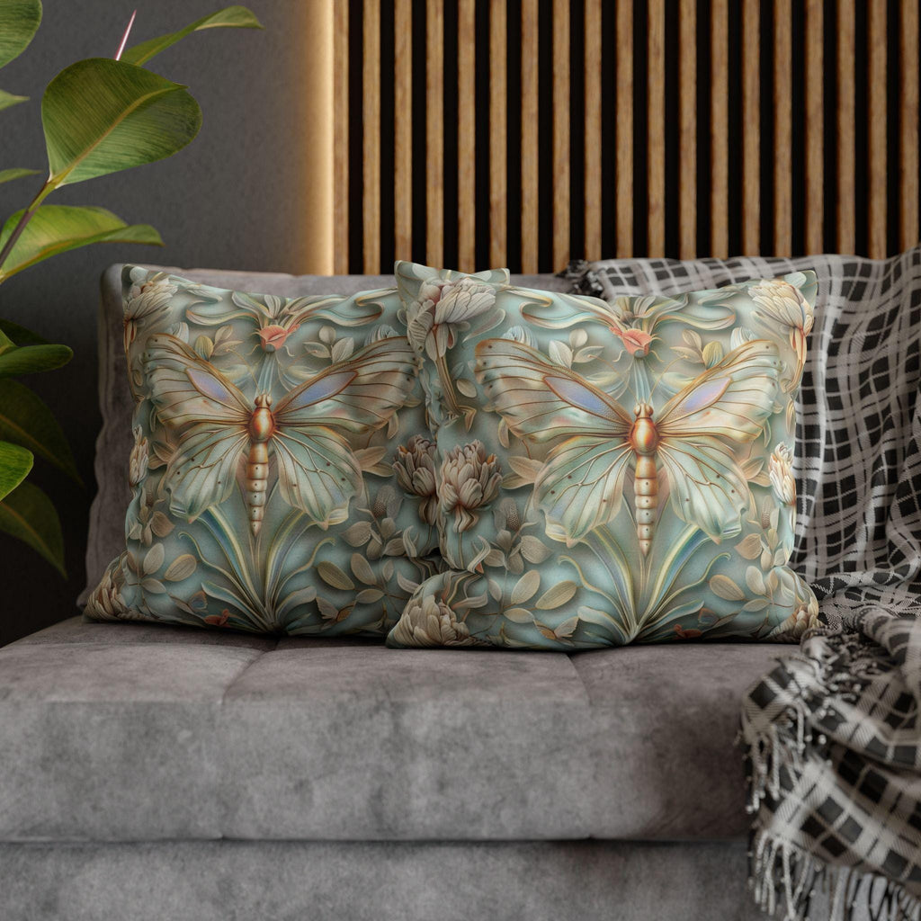 William Morris Butterfly Pillow Cover: Celadon Aqua Pastel Floral Design