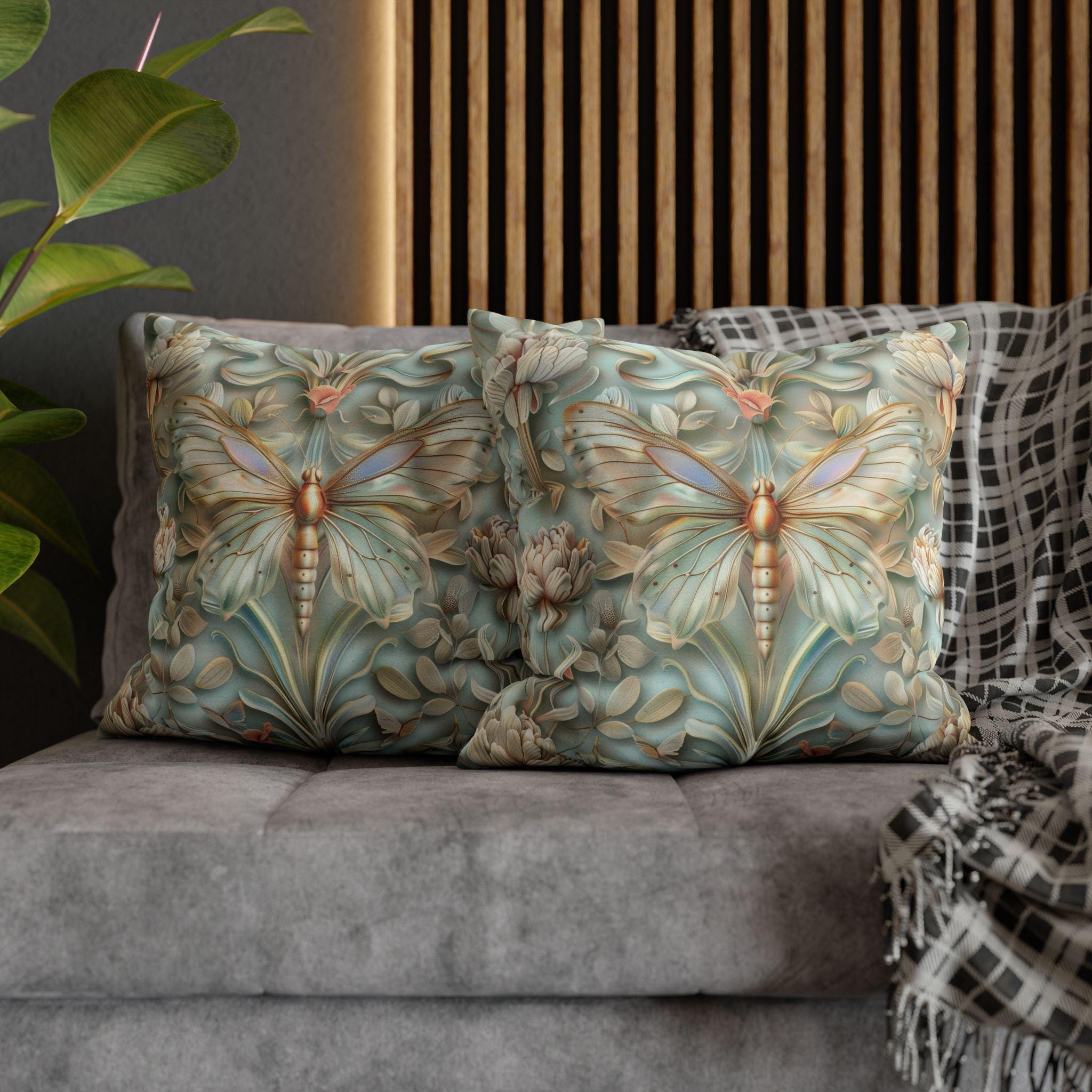 William Morris Butterfly Pillow Cover: Celadon Aqua Pastel Floral Design