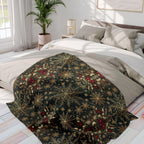 Elegant Golden Snowflake Poinsettia Fleece Blanket: Christmas Decor & Cozy Winter Gift