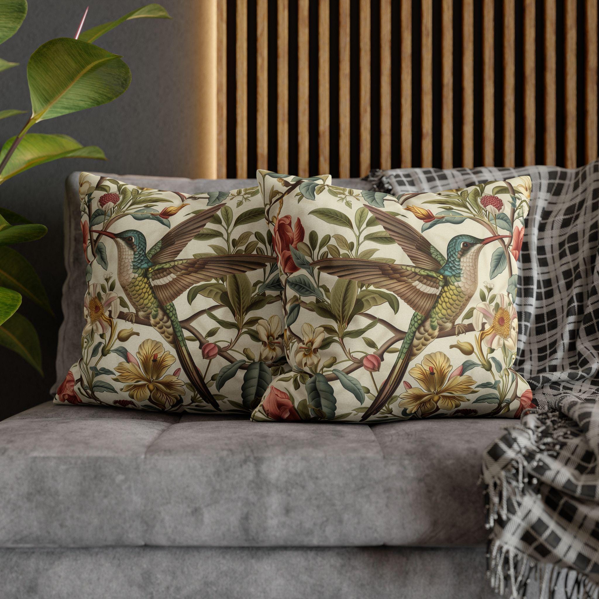 Elegant William Morris Hummingbird Floral Pillow Cover: Vintage Botanical Cushion for Home Decor