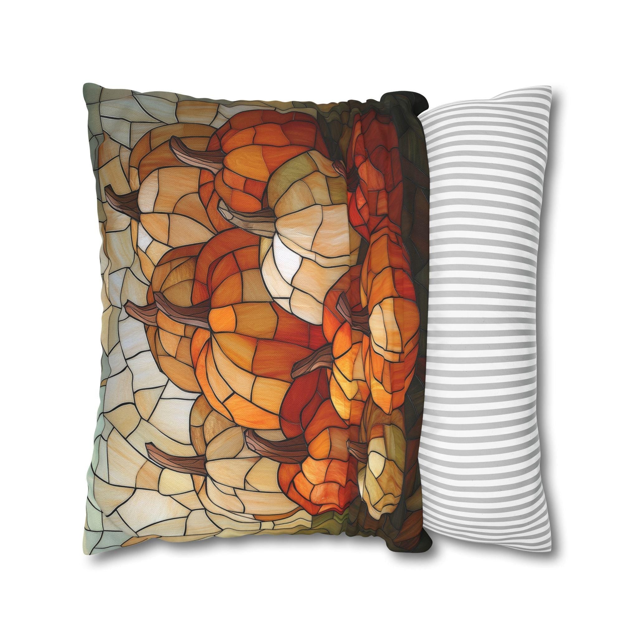 Pumpkin Mosaic Pillow Cover, Fall Decor, Stained Glass Effect