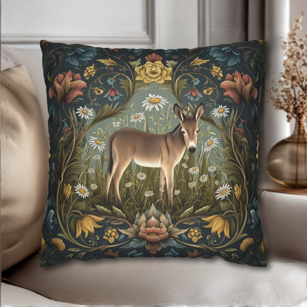 Donkey Garden Floral Pillow Cover: William Morris Inspired Botanical Meadow Decor