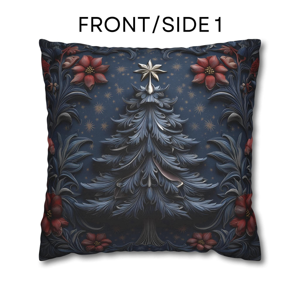 William Morris Christmas Pillow Cover: Silver Tree, Blue & Red Holiday Decor
