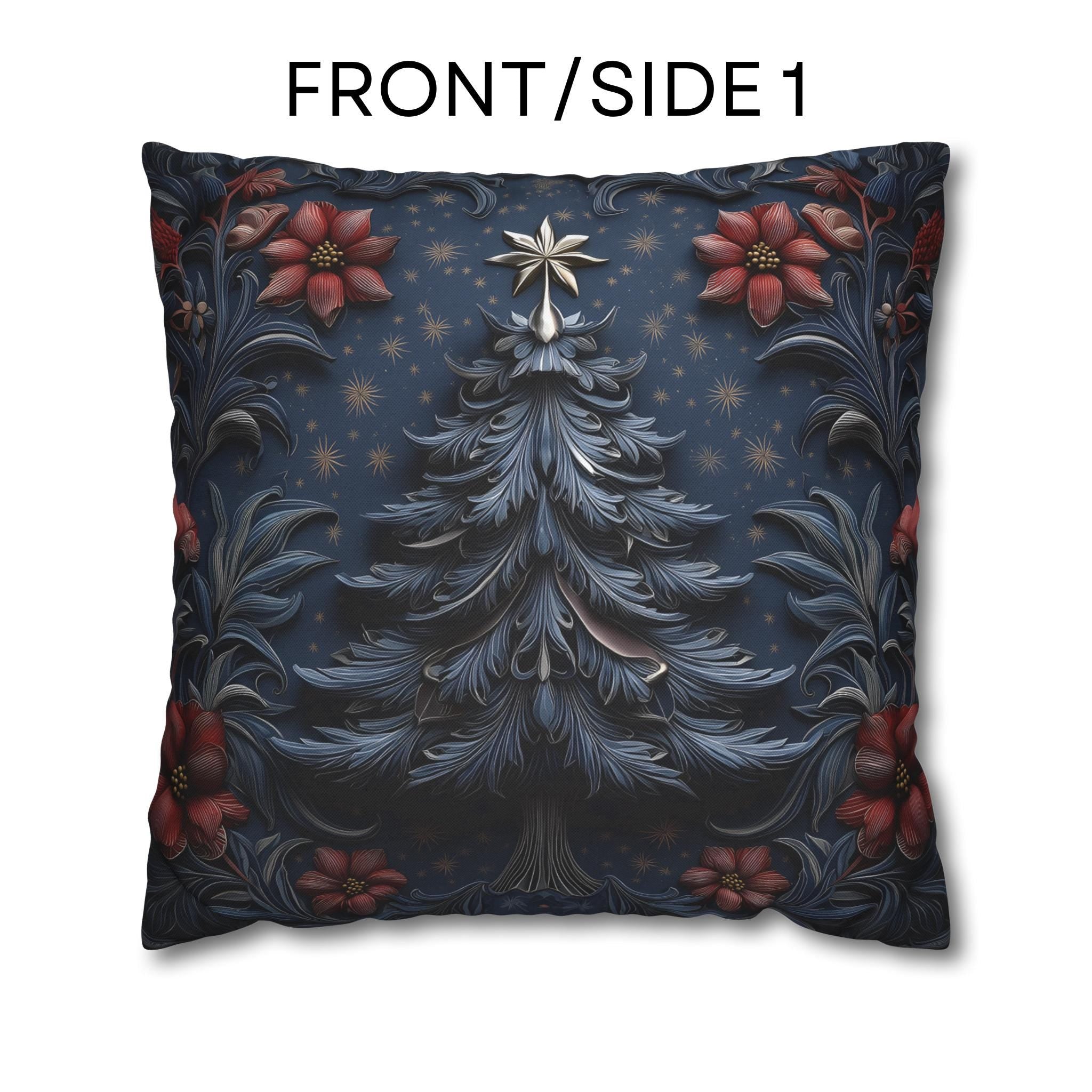 William Morris Christmas Pillow Cover: Silver Tree, Blue & Red Holiday Decor