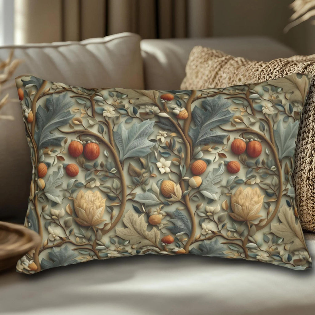 William Morris Autumn Vines Lumbar Pillow: Botanical Tapestry Design