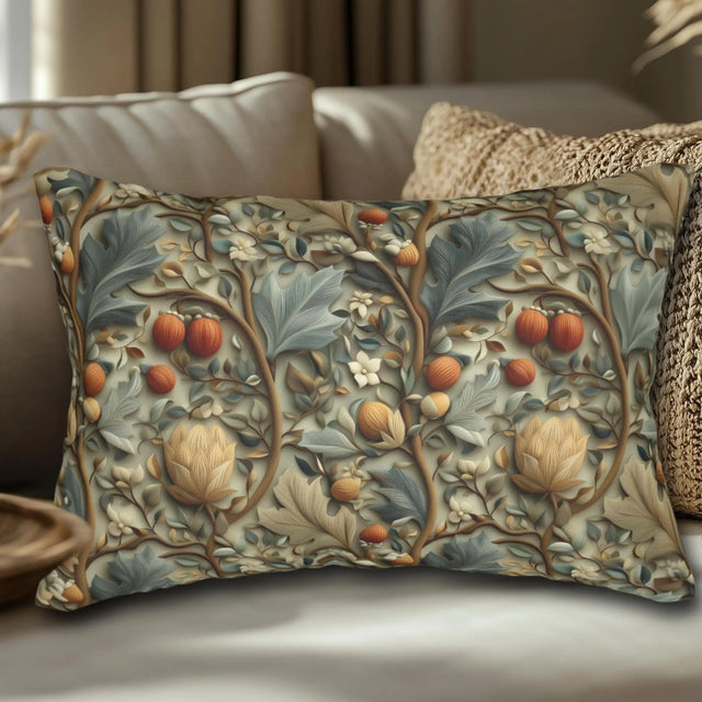 William Morris Autumn Vines Lumbar Pillow: Botanical Tapestry Design