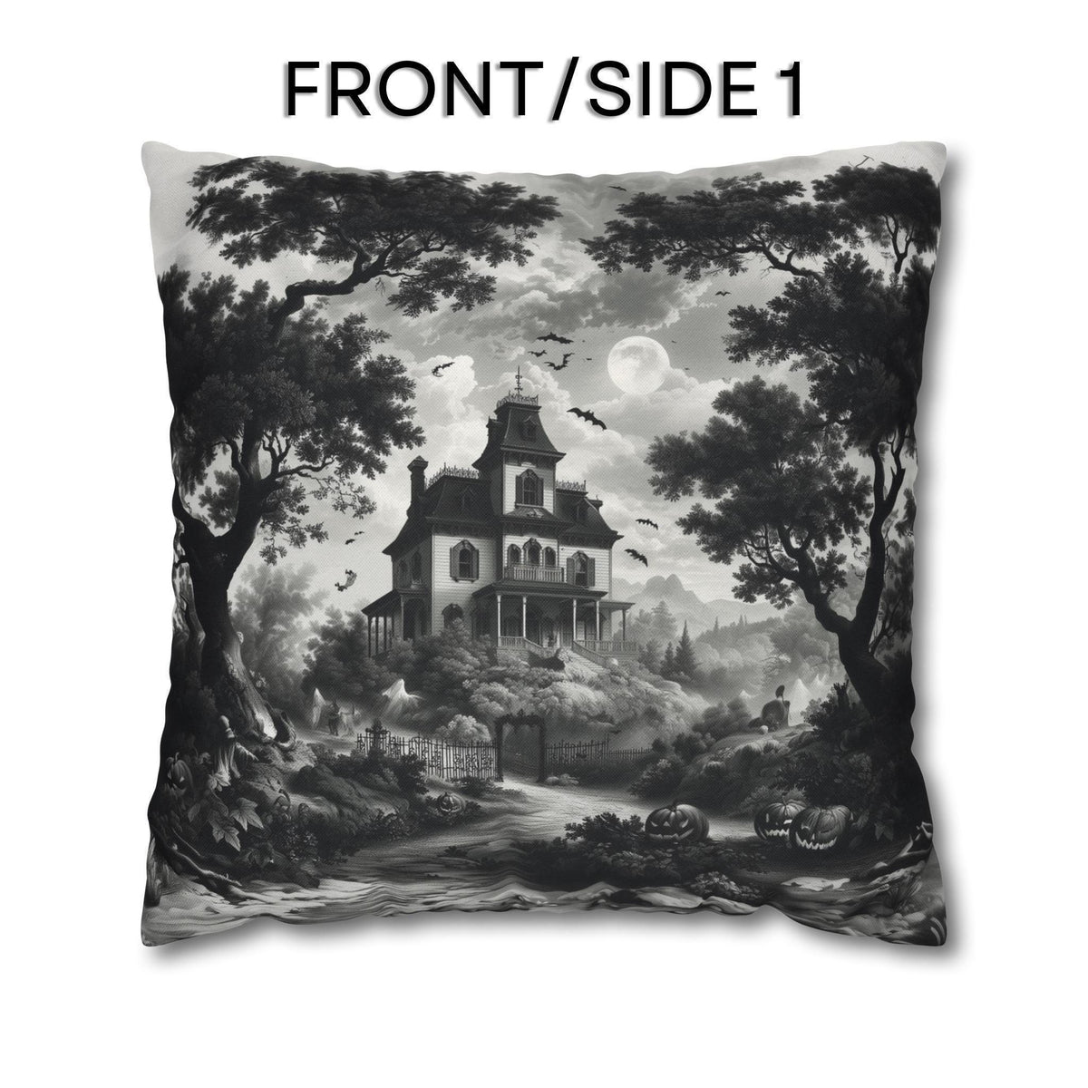 Halloween Toile Pillow Cover: Black and Cream Quietly Spooky Decor