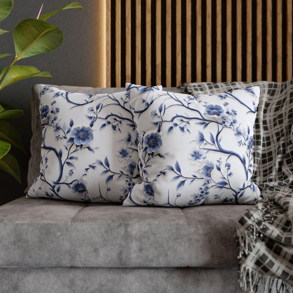 Elegant Chinoiserie Pillowcase: Blue & White Floral Cushion Cover Inspired by Vintage Chinese Porcelain Art
