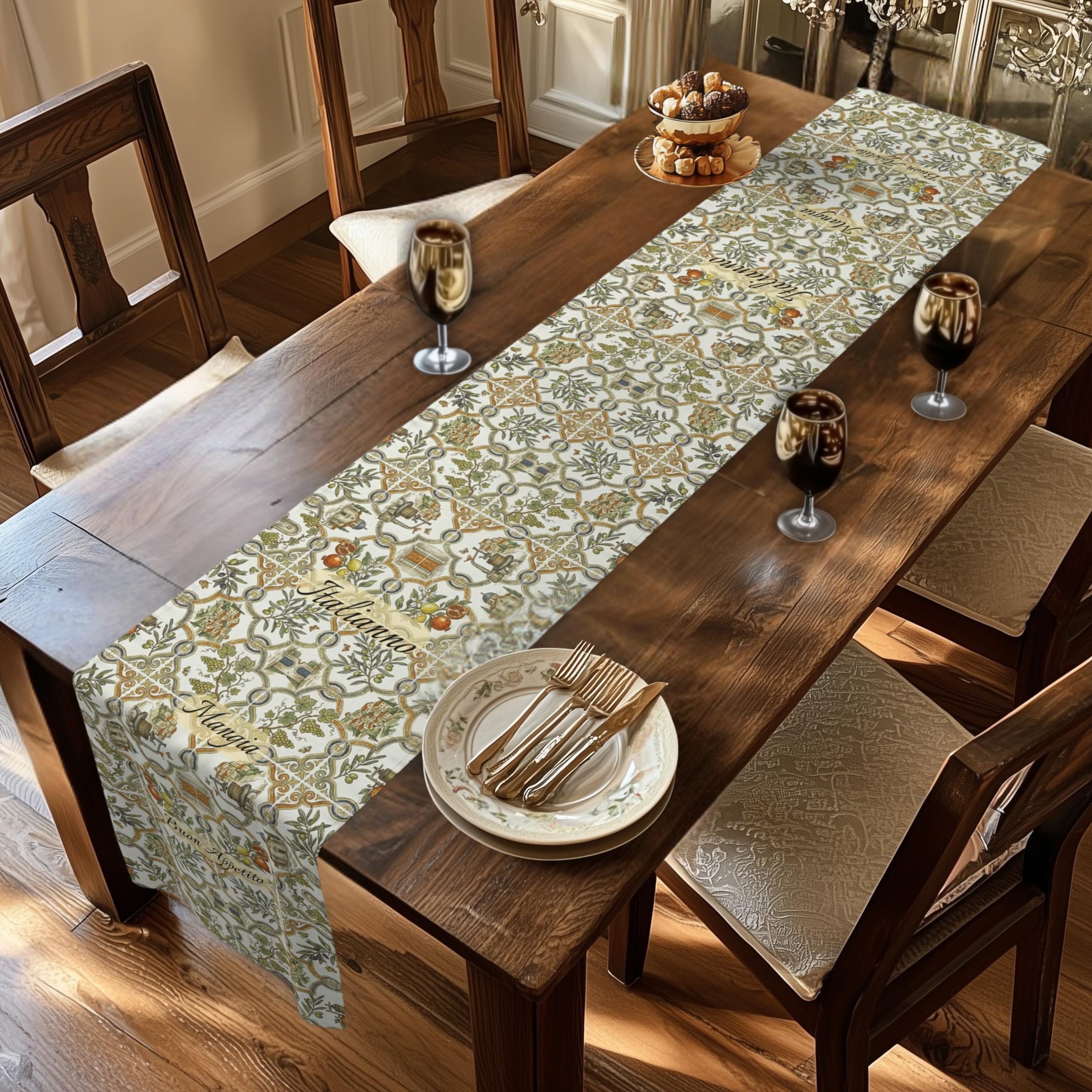 Italian Table Runner, Tuscan Heritage Villa Tile Pattern Dining Decor