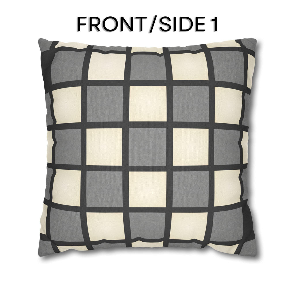 Gray Windowpane Plaid Pillow Cover: Neutral Checkered Contemporary Accent