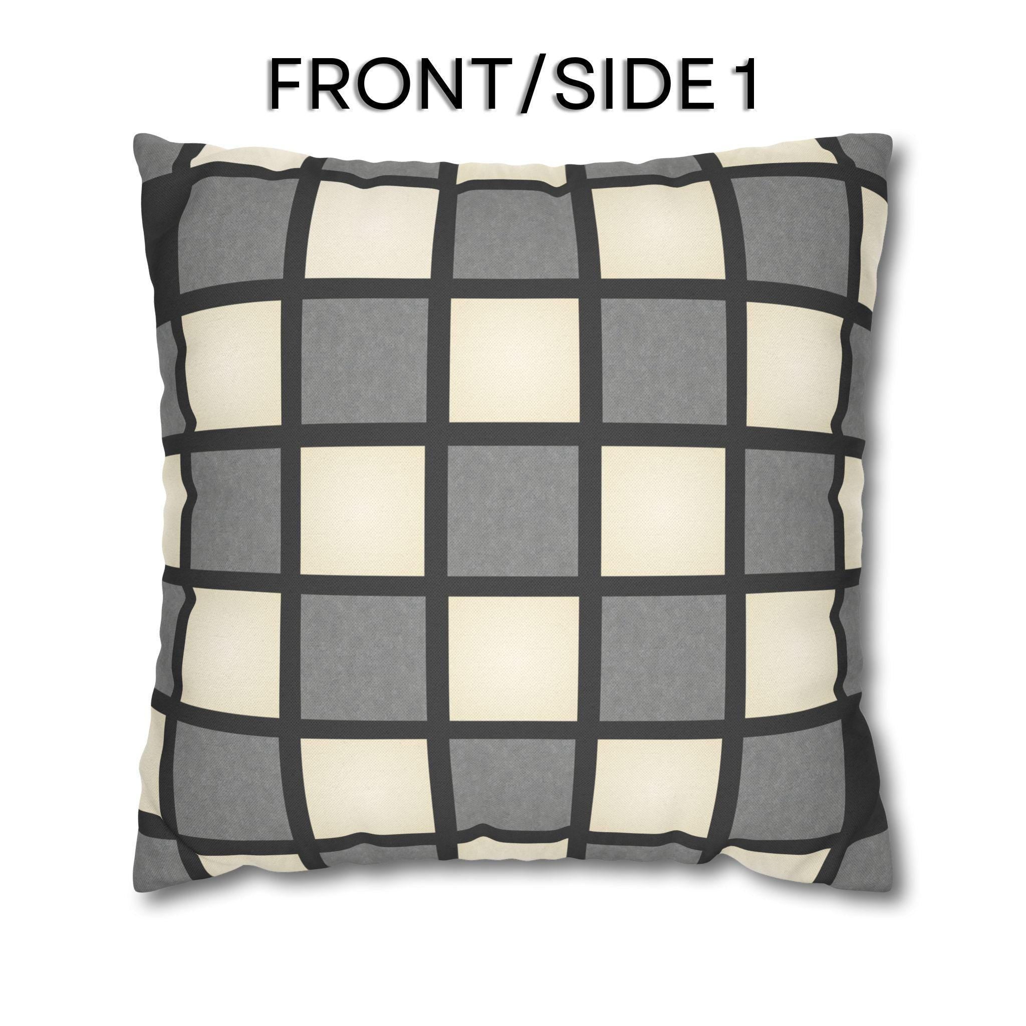 Gray Windowpane Plaid Pillow Cover: Neutral Checkered Contemporary Accent