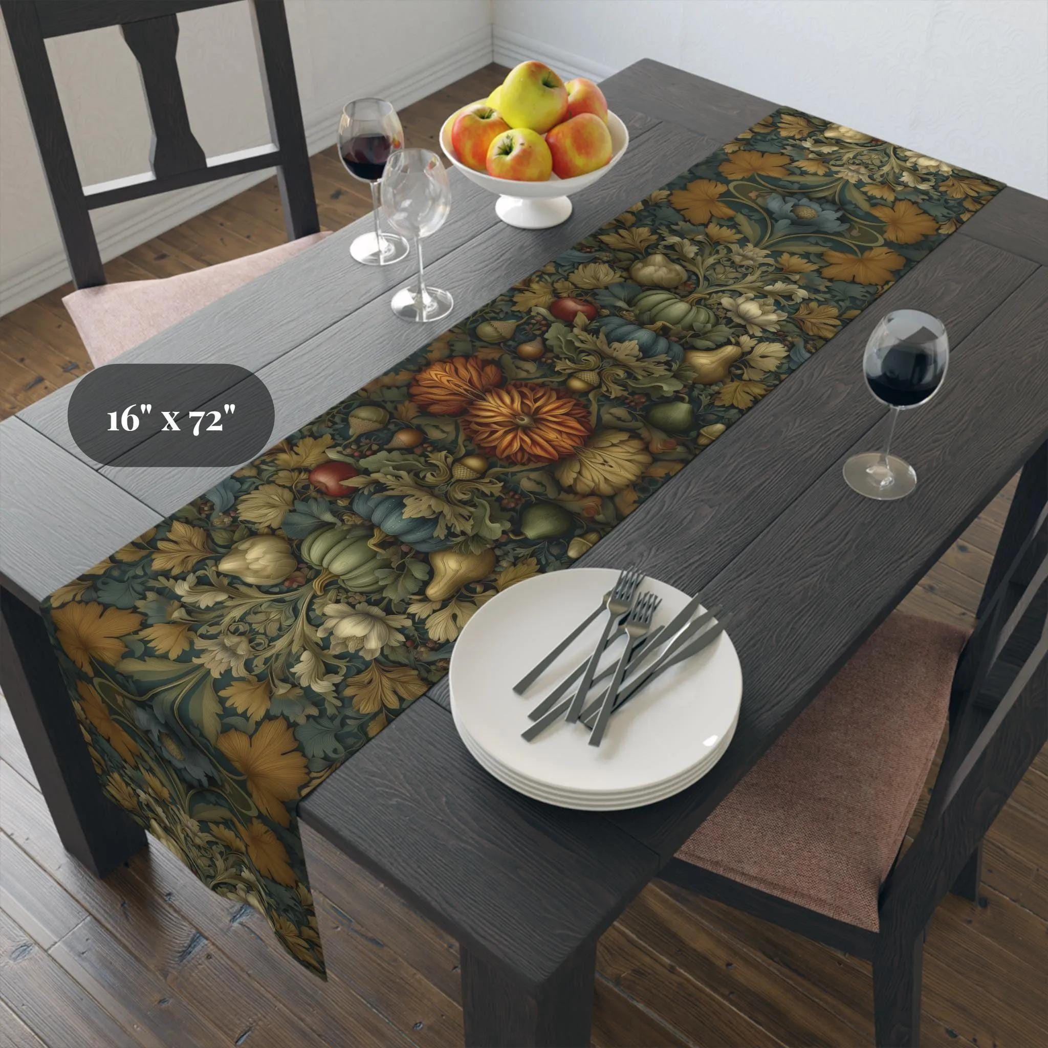 William Morris Inspired Table Runner: Autumn Harvest Thanksgiving Decor with Vintage Flair