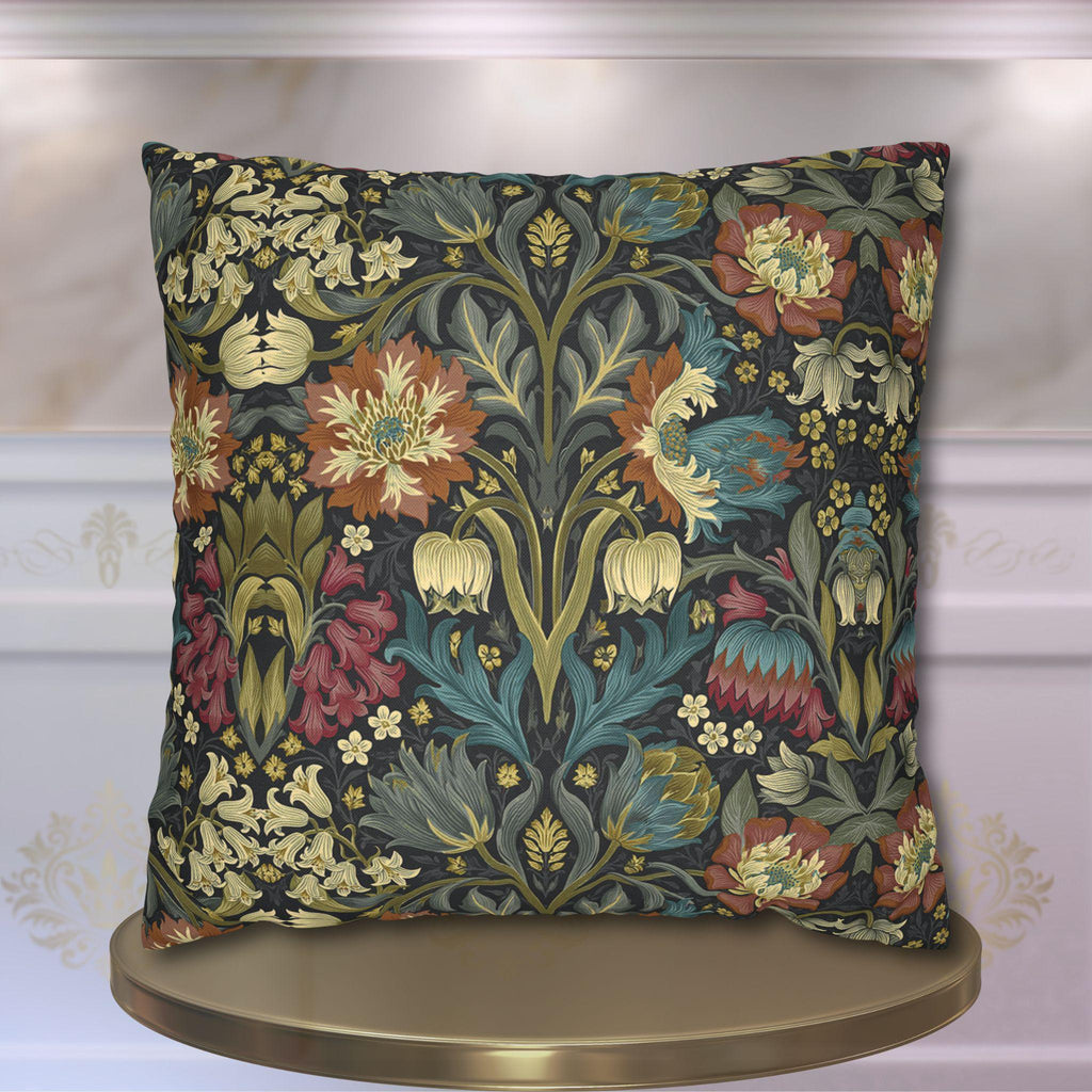 William Morris Inspired Pillow Cover: Midnight Navy Botanical Design