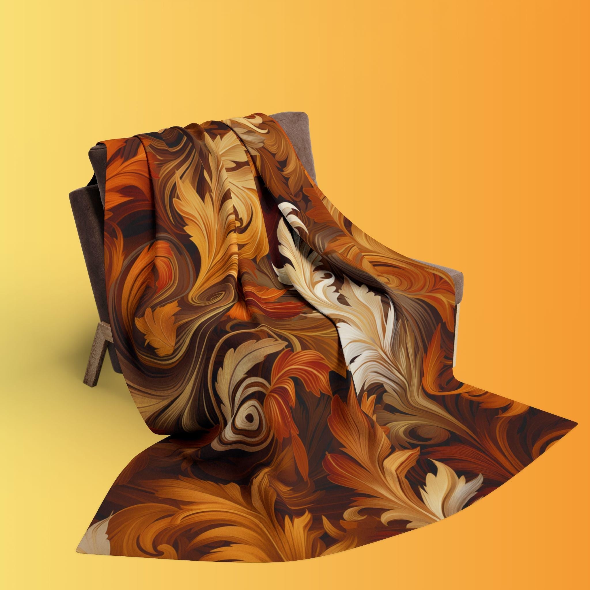 Autumnal Foliage Fleece Blanket: Ornate Swirling Leaves, Cozy Home Decor
