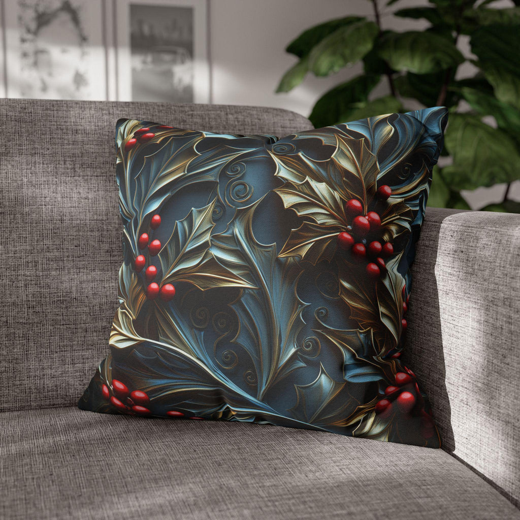 Elegant Holly Berries Pillow Cover: Festive Christmas Decor