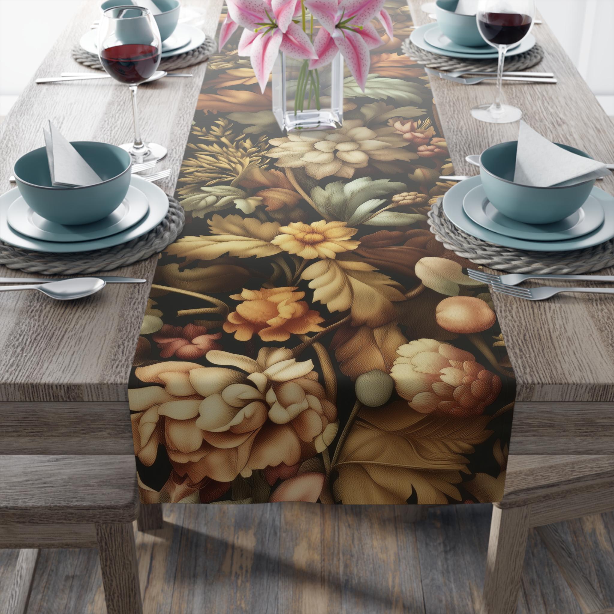 William Morris Inspired Autumn Floral Table Runner: Elegant Thanksgiving Dining Decor
