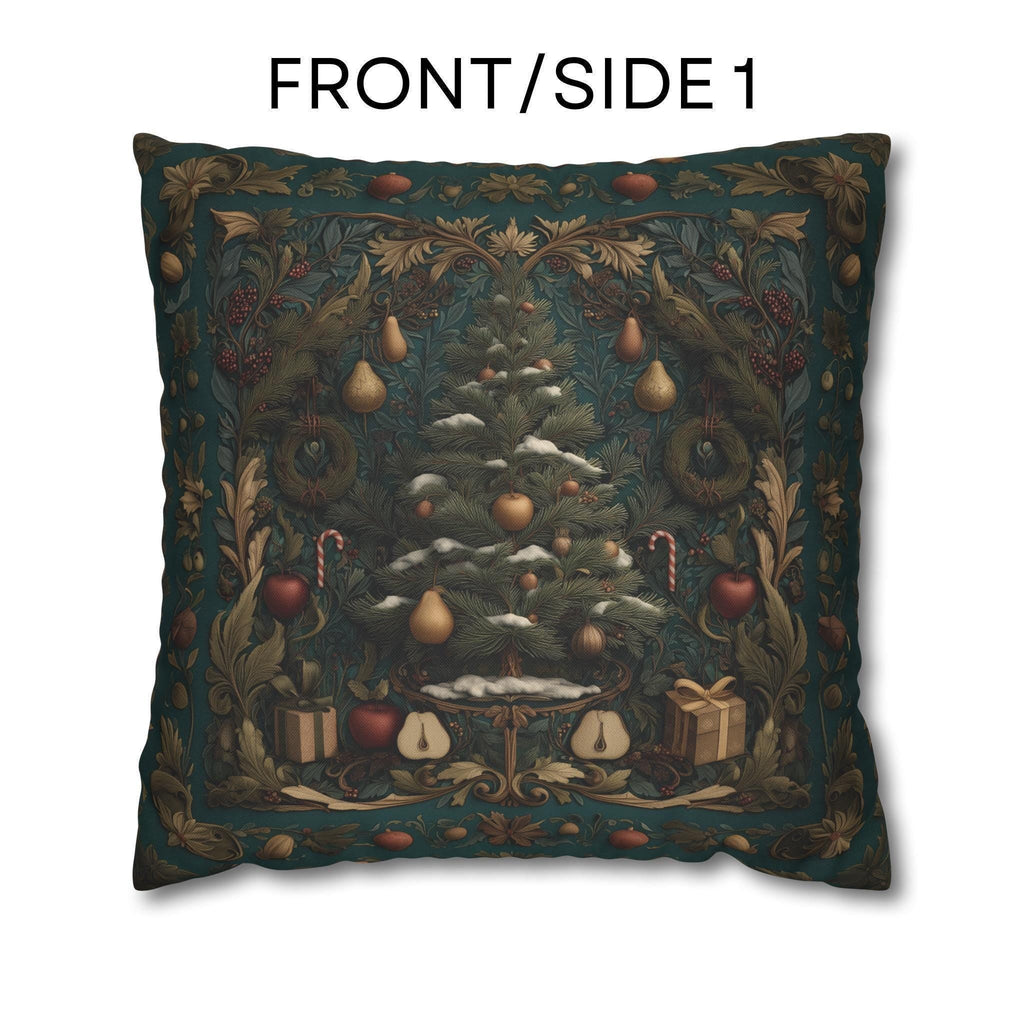 William Morris Inspired Christmas Tree Pillow Cover: Holiday Fruit & Wreath Motif