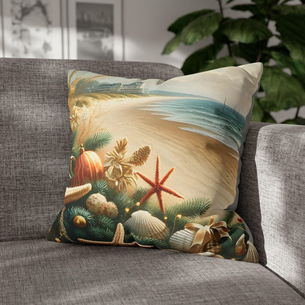 Coastal Christmas Pillow Cover, Starfish & Seashells (Multiple Sizes)