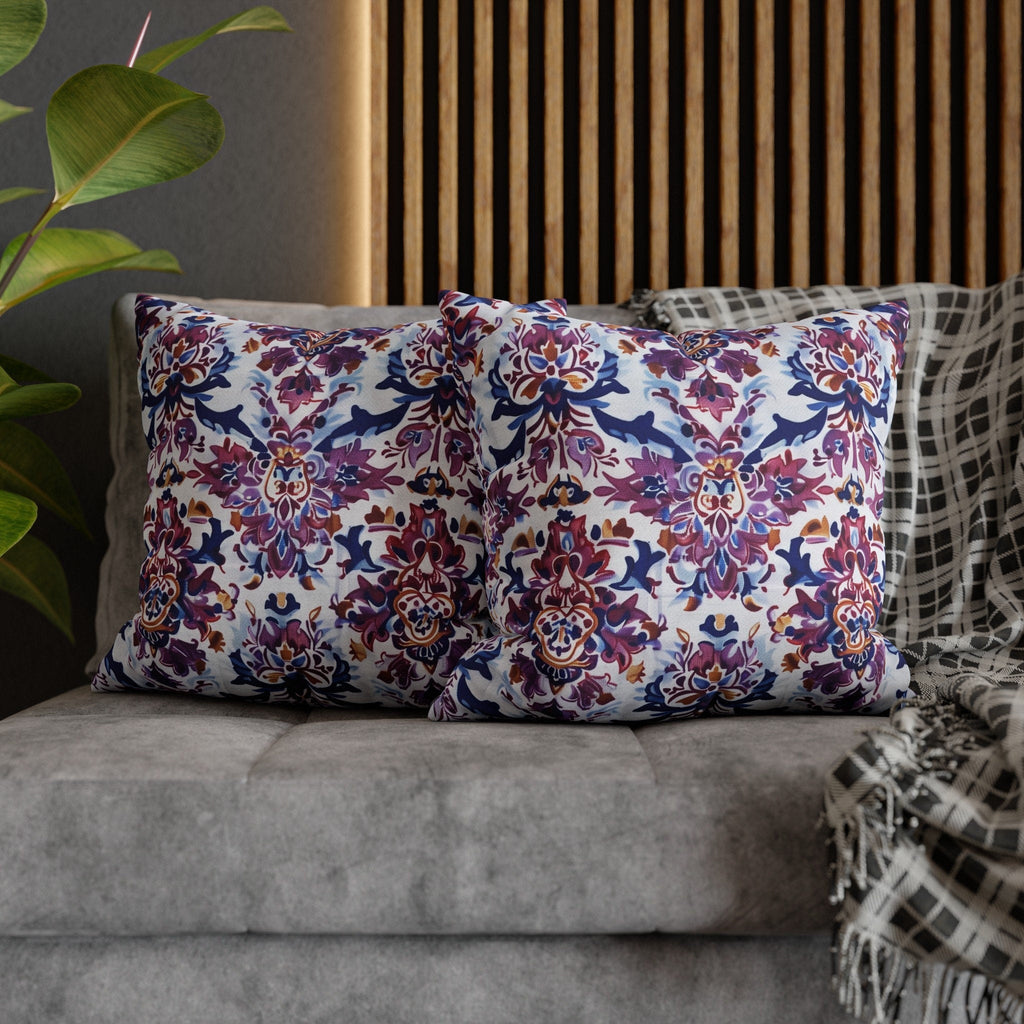 Ikat Floral Medallion Pillow Cover, Purple Blue Red Cushion
