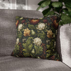 William Morris Inspired Fall Pillow Cover: Pumpkins, Pears, and Ivory Florals on Charcoal