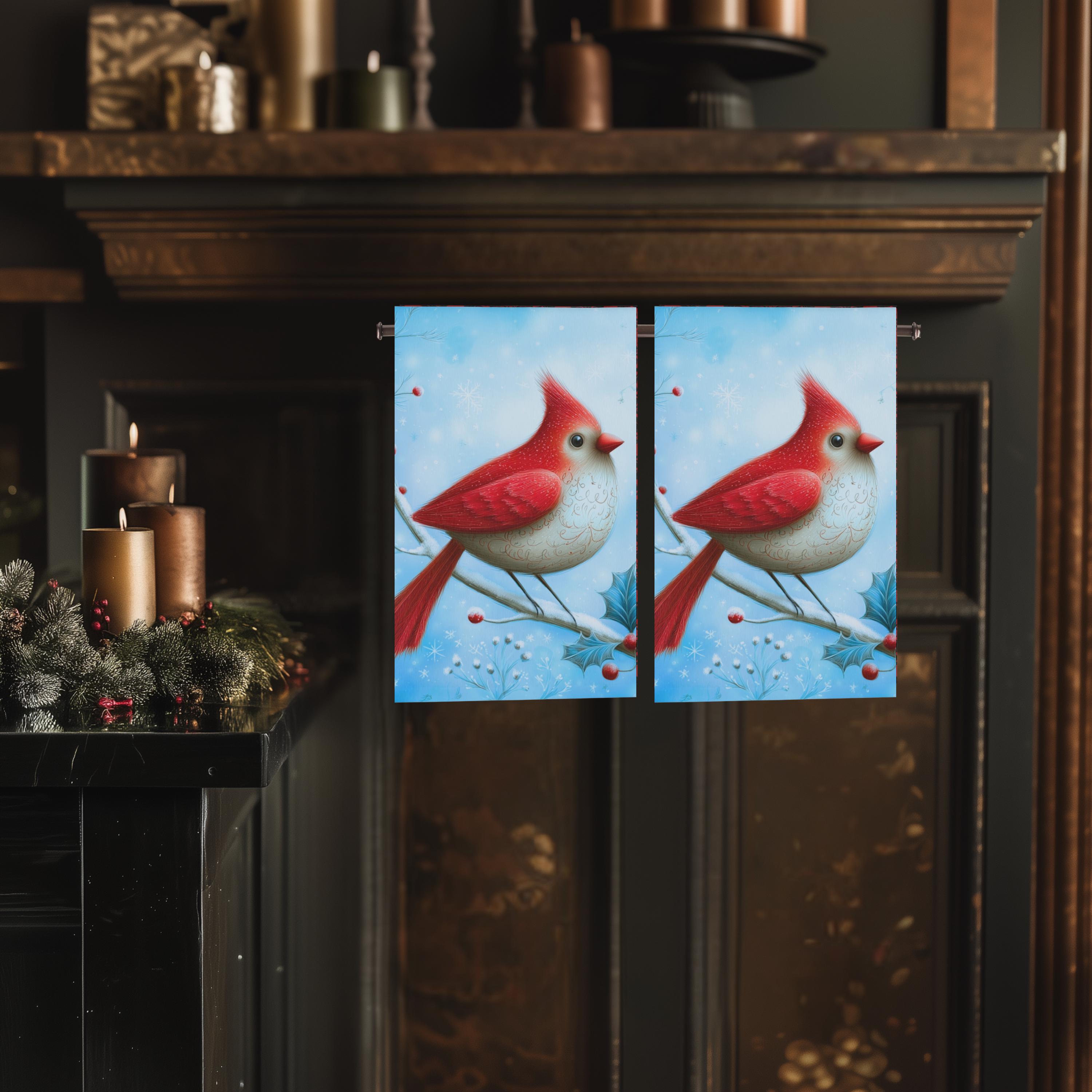Winter Cardinal Bird Hand Towel: Frosty Blue Holiday Tea Towel