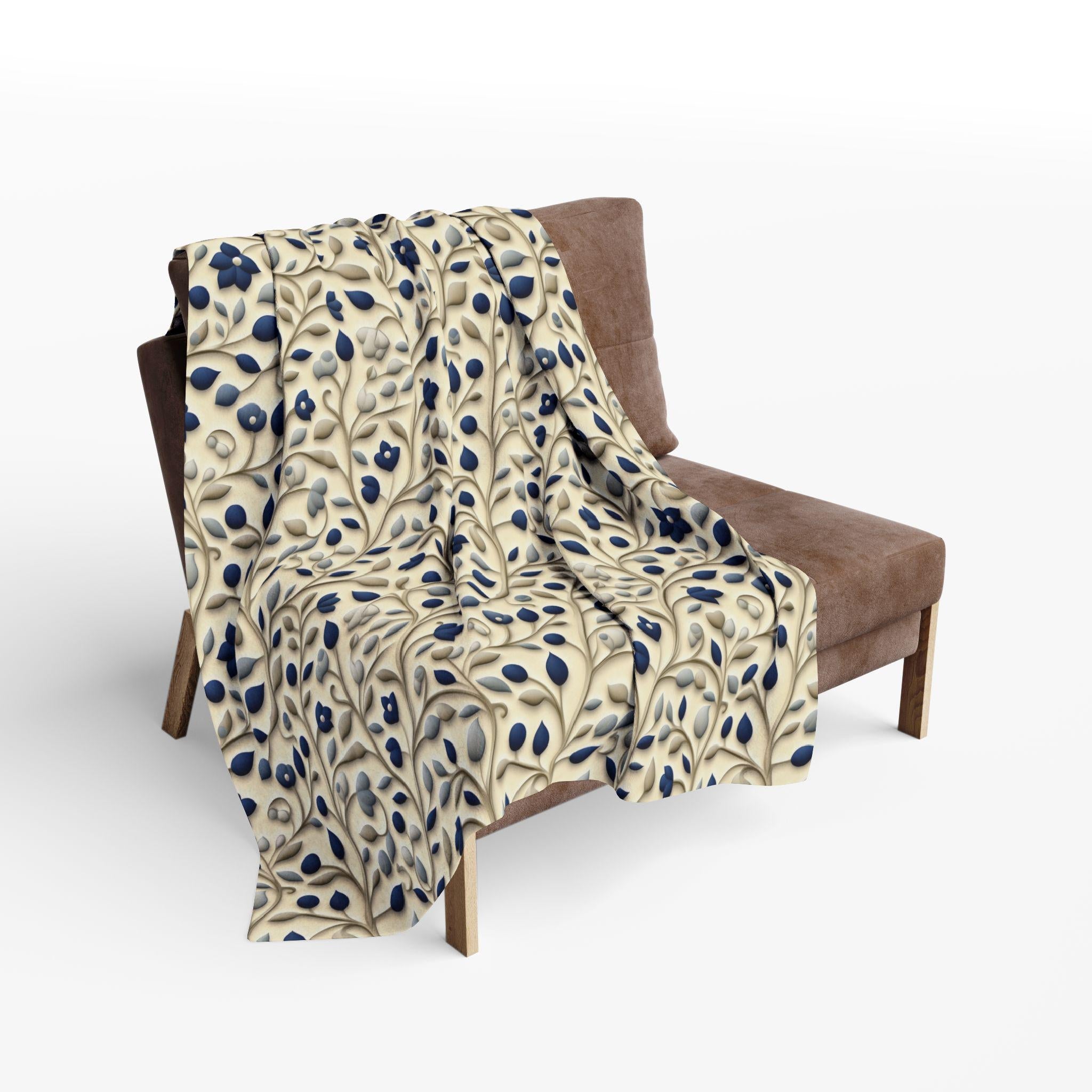 William Morris Fleece Throw: Navy Botanical Arts and Crafts Blanket